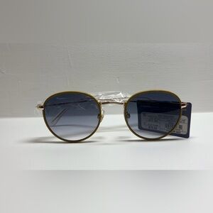 Vintage Round Sunglasses Yellow Frame Blue Gradient Lens Retro